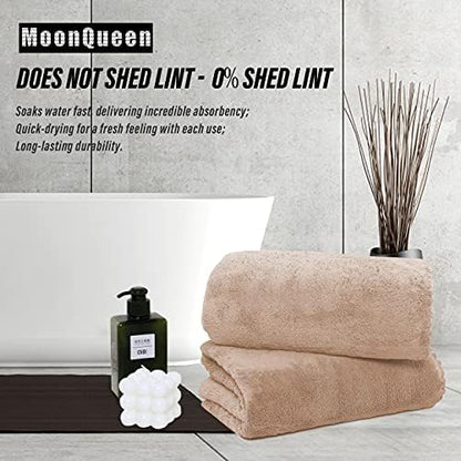 MOONQUEEN 2 Pack Premium Bath Towel Set - Quick Drying - Microfiber Coral Velvet Highly Absorbent Towels - Multipurpose Use as Bath Fitness, Bathroom, Shower, Sports, Yoga Towel (Brown)