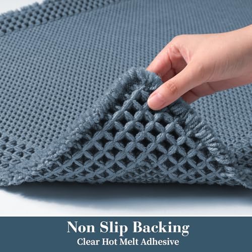 RESARE Waffle Bathroom Runner Rugs, Non Slip Boho Bath Mat 24"x48" Blue