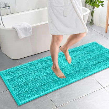 OLANLY Thick Bathroom Runner Rugs 59x20, Soft Chenille Long Bath Rugs, Teal