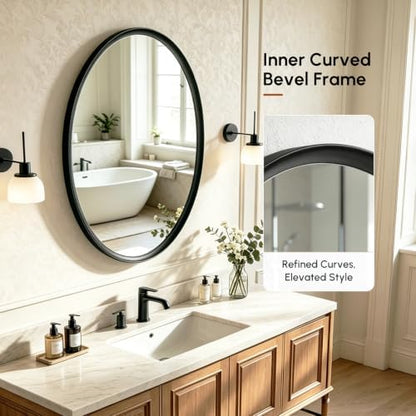 USHOWER Black Oval Bathroom Mirror 20x28 Inch