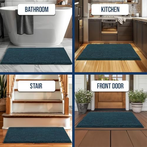 Muddy Mat® | Chenille Bathroom Rugs Quick Dry Microfiber Mats Non Slip Washable, Extra Thick, Soft and Highly Absorbent Bath Mats for Bathroom, Kitchen, and Shower Floor - Atlantic Blue 36"x60"