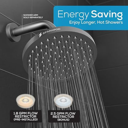 SparkPod Rain Shower Head, 8 Inch Round, Midnight Black Matte Finish
