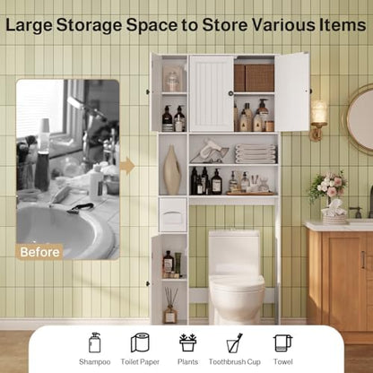 Ahomly Over The Toilet Storage Cabinet, with Five Doors, White