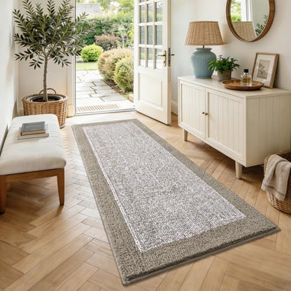 60x24 Long Bathroom Rugs Non Slip Washable, Soft Absorbent Bath Mat Greige