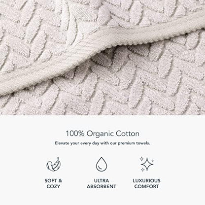Texere 100% Organic Cotton Jacquard 650 GSM Premium Bath Towel Sets - Extra Absorbent Quick Dry and Plush (Cable, Light Taupe, 2 Bath Towels)