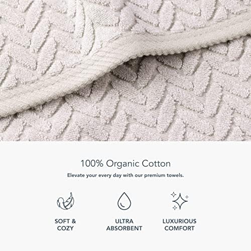 Texere 100% Organic Cotton Cable Jacquard 650 GSM Luxury Towel Sets - Ultra Soft and Absorbent Hotel and Spa Quality (Cable, Light Taupe, 2 Hand & 2 Wash Towels)