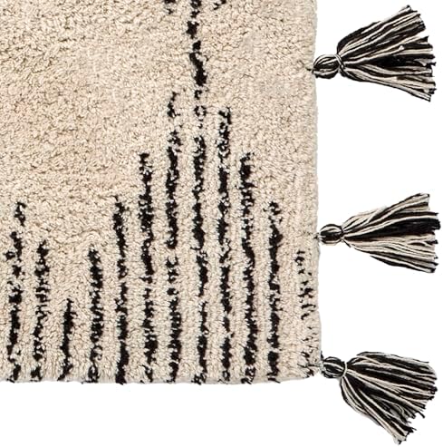 SKL Home Geo Diamond Bath Rug with Tassels, Anti-Slip, 20" x 30", Tan