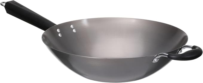 IMUSA USA Natural Wok with Triangle Handle 14-Inch, Silver