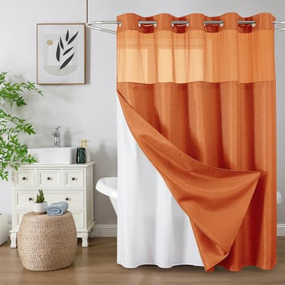 Colorful Star Burnt Orange No Hook Waffle Shower Curtain Set, 72 x 75 Inch