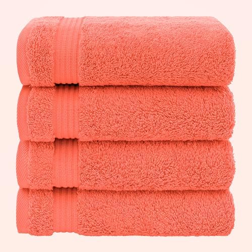 American Veteran Towel, Hand Towels for Bathroom Set of 4, 100% Cotton Turkish Hand Towel Sets, Soft Hand Face Towels, Coral Hand Towels