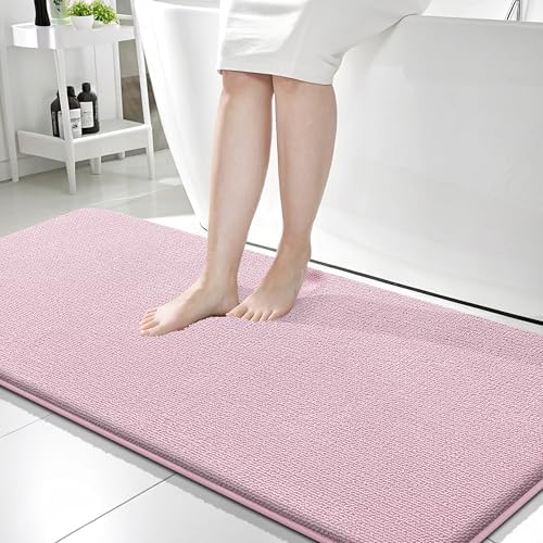 OLANLY Memory Foam Bathroom Runner Rugs 59x24, Long Bath Mats, Dusty Rose