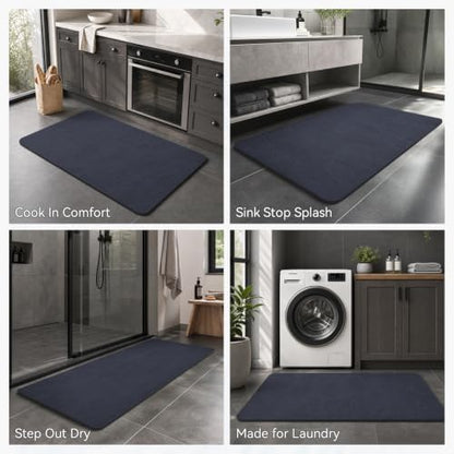 MontVoo -Bath Mat Rug-Rubber Backing Non Slip Quick Dry Absorbent Thin Bathroom Rugs Fit Under Door-Faux Suede Surface Bathroom Floor Mats-Shower Rug for in Front of Bathtub Shower Navy 16"x24"