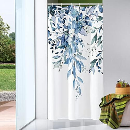 Gibelle Blue Eucalyptus Shower Curtain, Watercolor Floral Print, 36x72