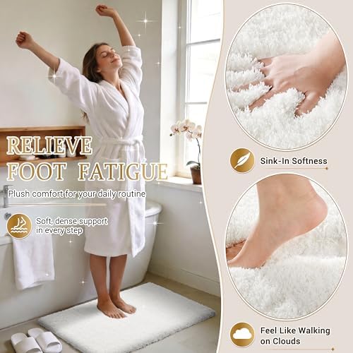 Yimobra Bathroom Rugs Non Slip Washable, Ultra Soft and Water Absorbent Bath Mats, Plush Fluffy Shower Mat Outside, Microfiber Thick Matts for Bathroom Floor/Sink, 24X17, Off White