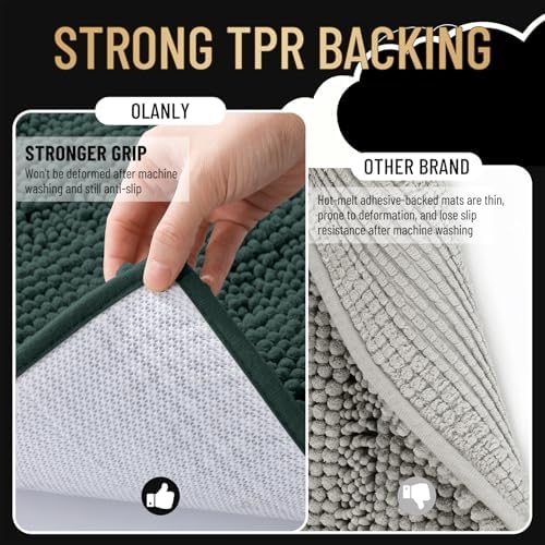 OLANLY Thick Bathroom Rugs 36x24, Soft Chenille Bath Rugs, Blackish Green