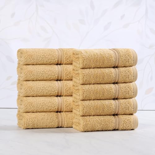 Superior Egyptian Cotton 10-Piece Face Towel Set , Small Towels For Facial, Spa, Quick Dry, Absorbent Towels, Bathroom Accessories, Guest Bath, Home Essentials, Washcloth, Airbnb, Gold
