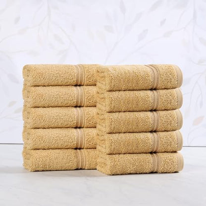 Superior Egyptian Cotton 10-Piece Face Towel Set , Small Towels For Facial, Spa, Quick Dry, Absorbent Towels, Bathroom Accessories, Guest Bath, Home Essentials, Washcloth, Airbnb, Gold