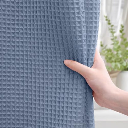 Waffle Weave Shower Curtain Heavyweight Cotton Fabric Moonlight Blue 72Wx72L