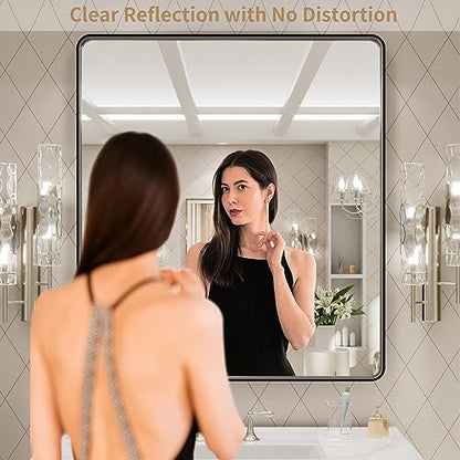 LOAAO 32x36 Inch Black Bathroom Mirror Metal Framed