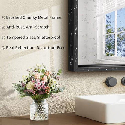 CIRCUMI 60"x24" Brushed Black Bathroom Mirror, Double Sink Vanity Mirror