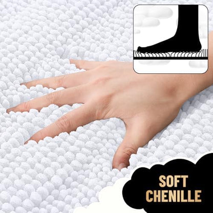 OLANLY Thick Bathroom Runner Rugs 47x17, Soft Chenille Bath Rugs, White