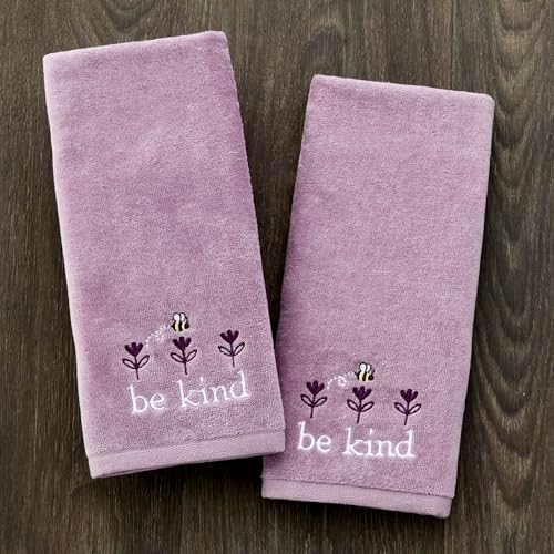 SKL Home Bee Kind Hand Towel Set-2pc, 100% Cotton, Embroidered, Lavender