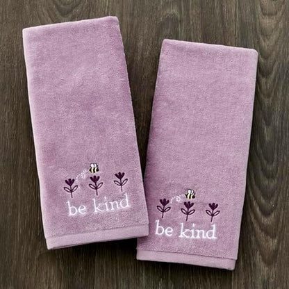 SKL Home Bee Kind Hand Towel Set-2pc, 100% Cotton, Embroidered, Lavender