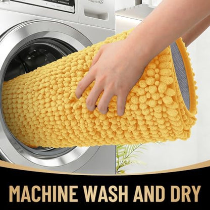 OLANLY Thick Chenille Bathroom Rugs 36x24, Soft Absorbent Bath Mat, Yellow