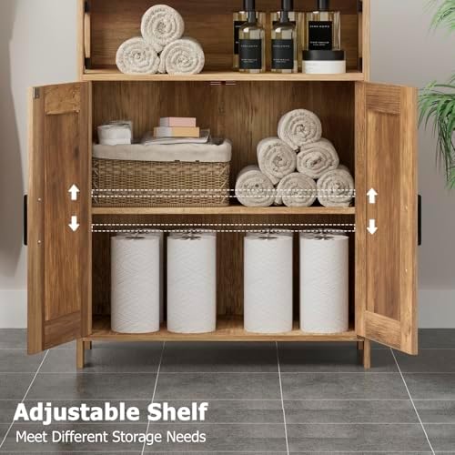 Homhedy Farmhouse Bathroom Storage Cabinet with Doors, Small Floor Cabinet