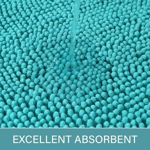 LOCHAS Luxury Bathroom Rug Shaggy Bath Mat 24 x 48 Inch, Teal Blue