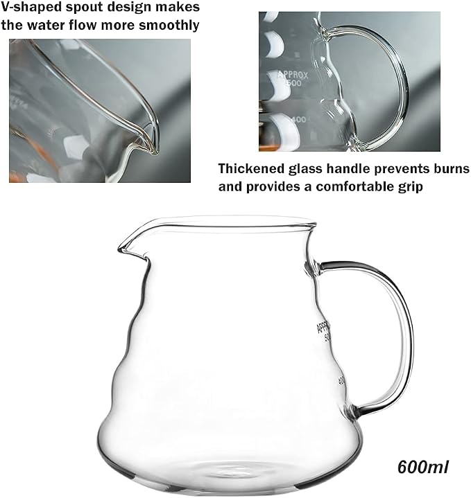 Pour Over Coffee Maker Set - Glass Dripper, Metal Stand, 600ml Heat-Resistant Server, 40 Filters - 4 in 1 for Home or Office (Bronze)