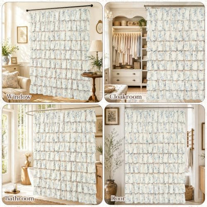 Yinhua Long Farmhouse Ruffle Shower Curtains with Blue Floral, 72" Wx78 L