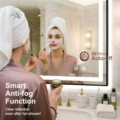 LED Bathroom Mirror with Lights, 24"x36" Black Framed Lighted Vanity Mirror