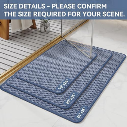 YDKGL Bathroom Rugs Non Slip, Foam Weave Texture Bath Mat, Blue 24x35