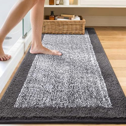 70x24 Long Bathroom Rugs Non Slip Washable, Soft Absorbent Bath Mat Grey