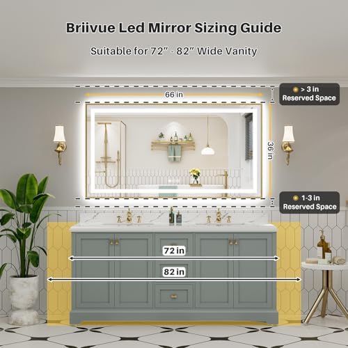66x36 Inch LED Bathroom Mirror with Gold Frame, Backlit & Front Lit