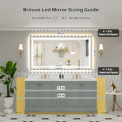 66x36 Inch LED Bathroom Mirror with Gold Frame, Backlit & Front Lit