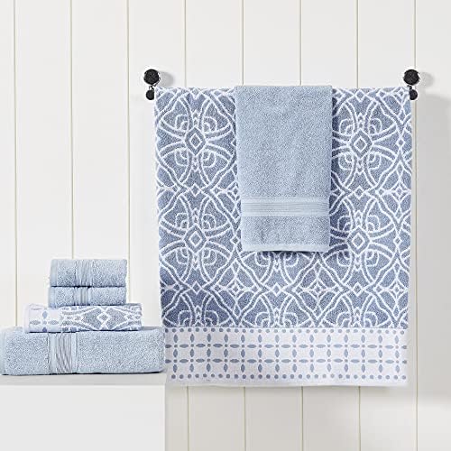 Modern Threads Monroe 6-Piece 100% Cotton Towel Set – Reversible Yarn Dyed Jacquard & Solid – Includes 2 Bath Towels, 2 Hand Towels, 2 Washcloths – Absorbent, Quick Dry, Soft & Durable – Blue