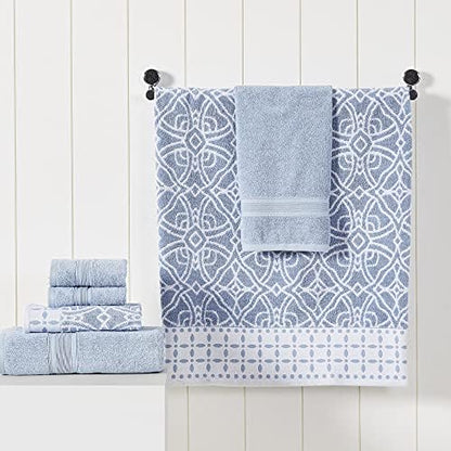 Modern Threads Monroe 6-Piece 100% Cotton Towel Set – Reversible Yarn Dyed Jacquard & Solid – Includes 2 Bath Towels, 2 Hand Towels, 2 Washcloths – Absorbent, Quick Dry, Soft & Durable – Blue