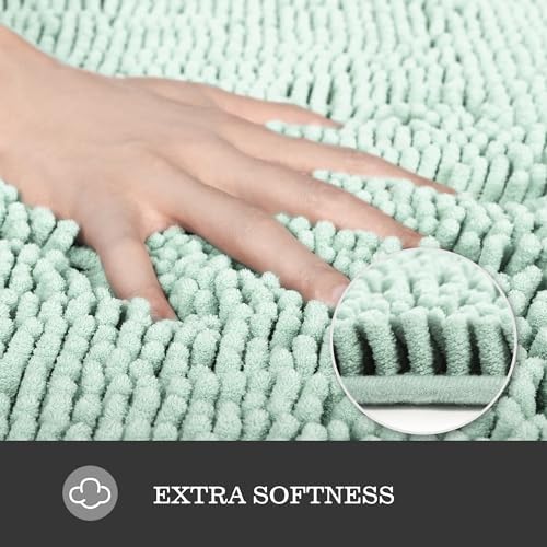 Yeaban Chenille Spa Blue Bathroom Rug 30"x50",Non-Slip Rubber Backing