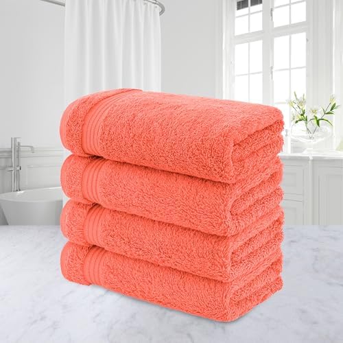 American Veteran Towel, Hand Towels for Bathroom Set of 4, 100% Cotton Turkish Hand Towel Sets, Soft Hand Face Towels, Coral Hand Towels
