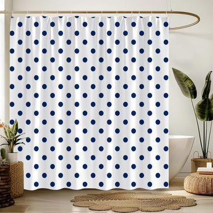 Polka Dot Shower Curtain Blue White Retro Spot Vintage Fabric Decorative Bathroom Curtains with Hooks,70" Wx70 H