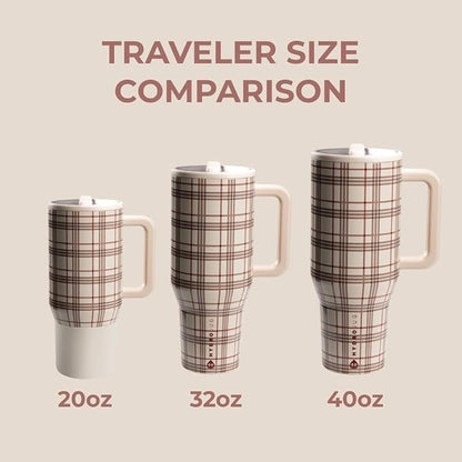 HydroJug Traveler - 40 oz Water Bottle with Handle & Flip Straw - Fits in Cup Holder, Leak Resistant Tumbler-Reusable Insulated Stainless Steel & Rubber Base - Gifts for Women & Men, Blair