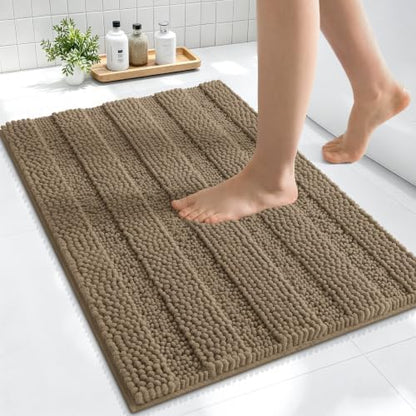 Smiry Thick Small Chenille Bathroom Rugs 24x16, Absorbent Bath Mat, Tan