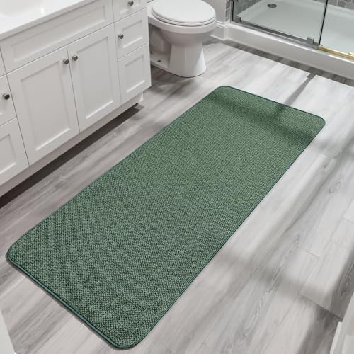Bath Mat,Ultra Thin Bathroom Runner Rugs,Large Bath Mats for Bathroom,Quick Dry,Non-Slip,Machine Washable,Low Pile,Bath Rug,Shower Outside,Sink,Home Decor Accessories.Green,1'9"x3'11"（21x47inch）