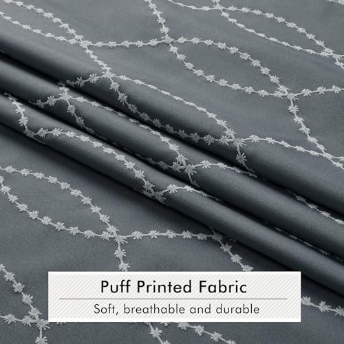 OVZME Dark Grey Shower Curtain for Bathroom, Puff Printed Textured Shower Curtain with Tassels, Rustic Geometry Heavy Duty Vintage Country Bathroom Curtain, Water Resistant Fabric, 72Wx72L Inches