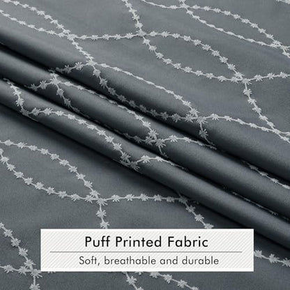 OVZME Dark Grey Shower Curtain for Bathroom, Puff Printed Textured Shower Curtain with Tassels, Rustic Geometry Heavy Duty Vintage Country Bathroom Curtain, Water Resistant Fabric, 72Wx72L Inches