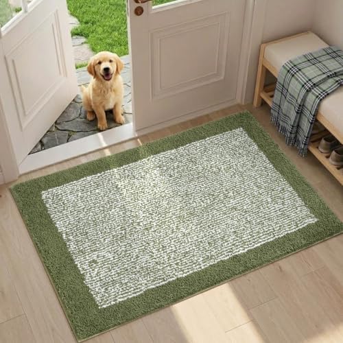 36x24 Bathroom Rugs Non Slip Washable, Soft Absorbent Bath Mat Olive Green