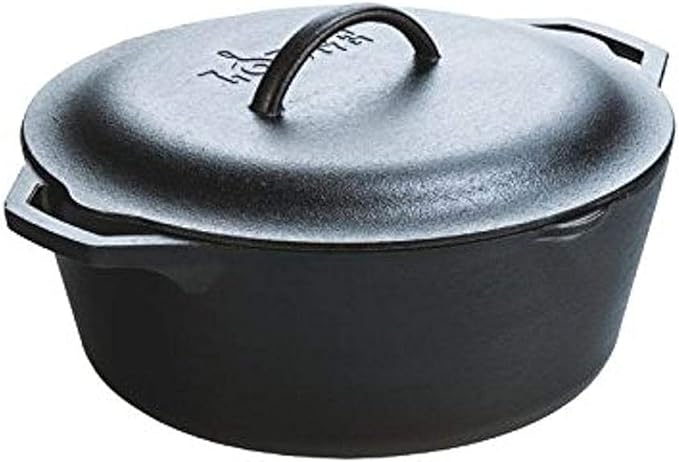 Lodge Cast Iron Dutch Oven 7 Quart - Loop Handle Cooking Vessel - Even Heat Retention - Oven-Safe, Versatile Pot