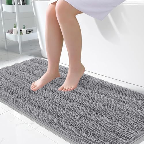 OLANLY Thick Large Bathroom Rugs 50x30, Soft Chenille Bath Rugs, Grey